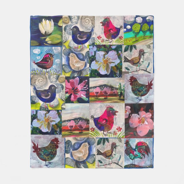 Couverture Polaire plaid avec oiseaux et fleurs (Devant)