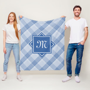 Couverture Polaire Plaid Bleu Chic Avec Monogramme Diagonal Moderne
