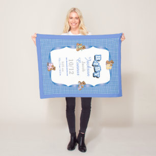 Couverture Polaire Plaid bleu de pays avec des ours de bébé