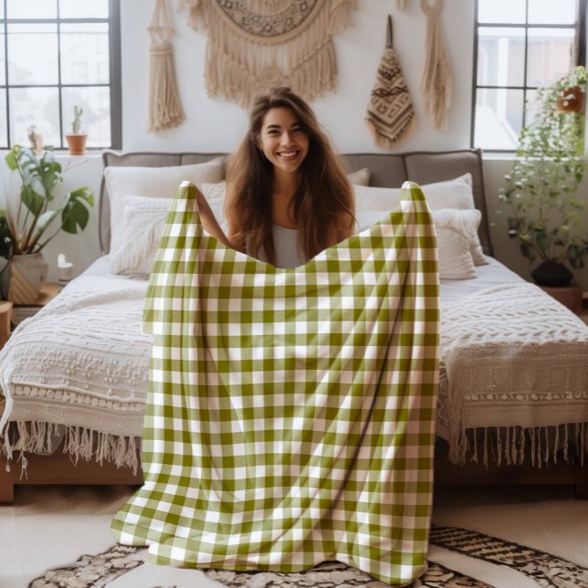 Couverture Polaire Plaid Buffle Vert Olive et Blanc de Ferme (Créateur téléchargé)
