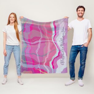 Couverture Polaire Plaid carreaux marbrés personnalisés rose violet r