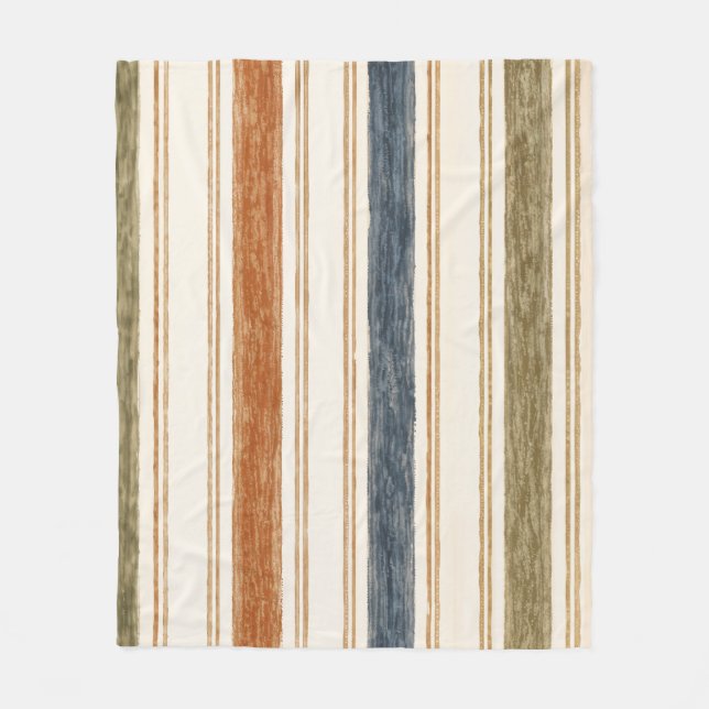 Couverture Polaire Plaid de jet rustique à rayures aquarelles | Bohèm (Devant)