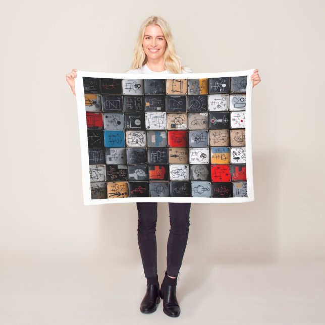 Couverture Polaire Plaid de laine motif grille de graffiti abstrait (En situation)