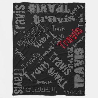 Couverture Polaire Plaid de nom en noir, gris charbon et rouge