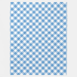 Couverture Polaire Plaid En vichy en diagonale bleu clair et blanc
