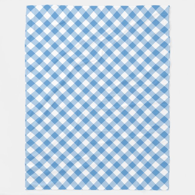 Couverture Polaire Plaid En vichy en diagonale bleu clair et blanc (Devant)