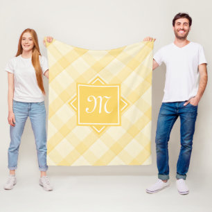 Couverture Polaire Plaid Jaune Chic Avec Monogramme Diagonal Moderne