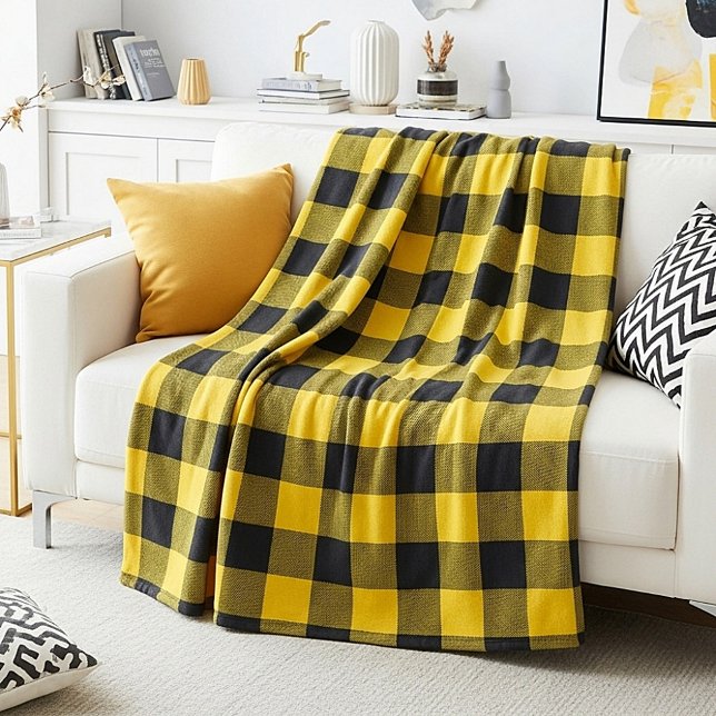 Couverture Polaire Plaid jaune et noir (Créateur téléchargé)