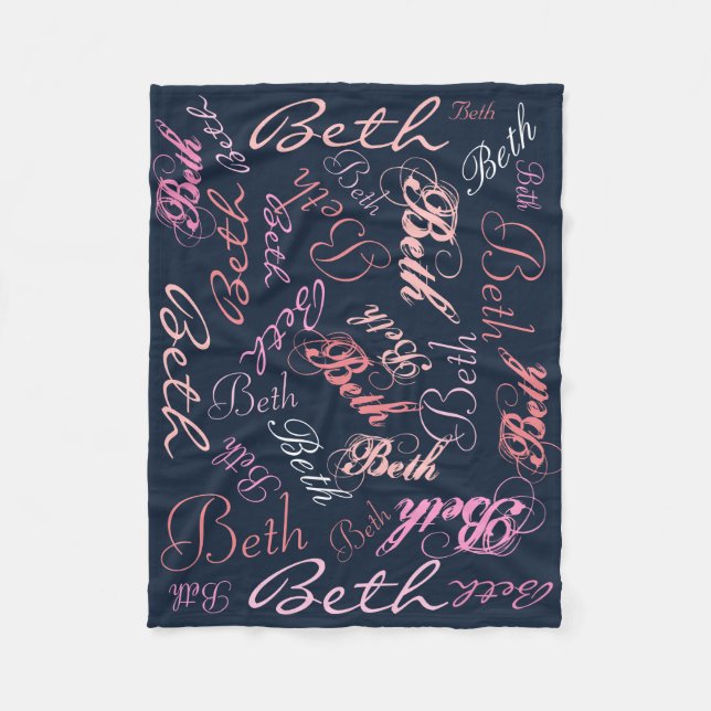 Couverture Polaire Plaid Nom en Rose et Bleu Marine (Devant)