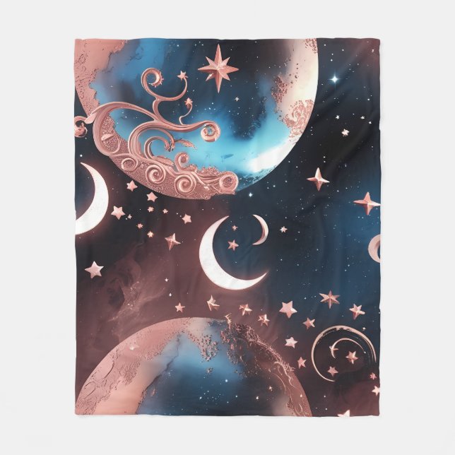 Couverture Polaire Plaid Rose Gold Céleste Lune – Luxe Sans Couture (Devant)