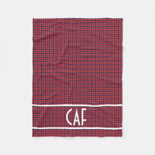 Couverture Polaire Plaid Rouge et Bleu avec Monogramme Personnalisé
