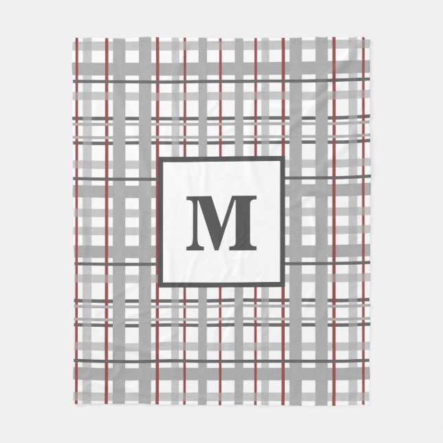 Couverture Polaire Plaid Tendance Rouge Gris Argent Monogramme (Devant)