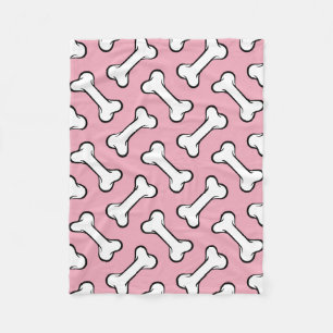 Couverture Polaire Plaisir Blanche Motif chien rose et blanc os
