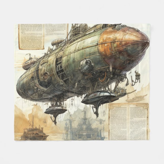 Couverture Polaire Plan de dirigeable Steampunk de l'inventeur fou (Devant (Horizontal))