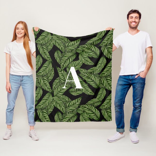 Couverture Polaire Plante de feuille tropicale moderne Imprimer Monog (En situation)