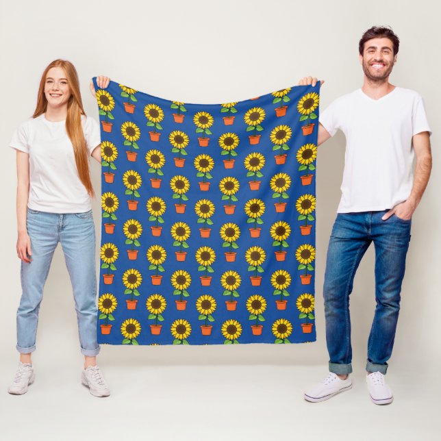 Couverture Polaire Plante de tournesol dans un Motif de pot (En situation)