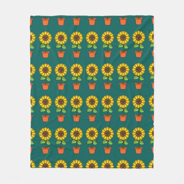 Couverture Polaire Plante de tournesol Kawaii dans un pot (Devant)