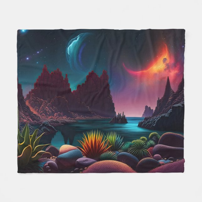 Couverture Polaire Plantes sur une planète Alien sous les étoiles (Devant (Horizontal))