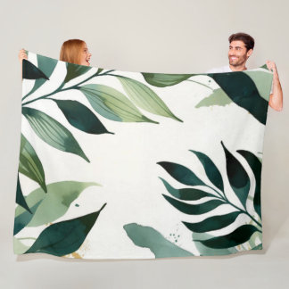 Couverture Polaire Plaque de jet luxueux vert émeraude et or botaniqu