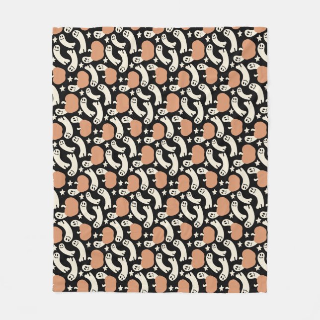 Couverture Polaire Playful Ghosts and Pumkins on Black - Halloween R (Devant)