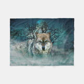 Couverture Polaire Pleine lune de loup en brouillard