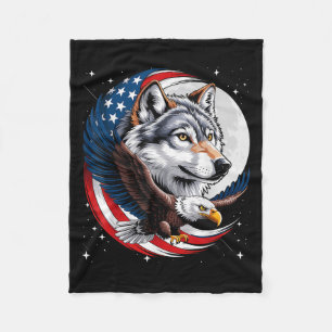 Couverture Polaire Pleine lune du drapeau américain Wolf Bald Eagle N