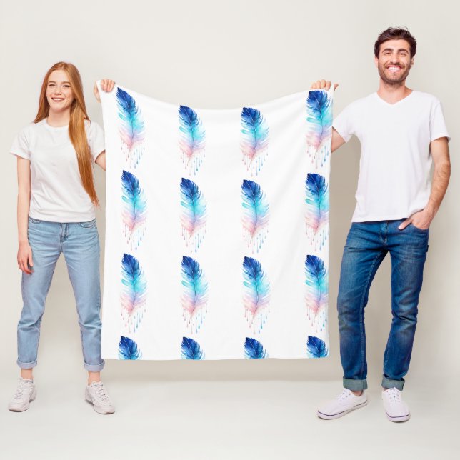Couverture Polaire Plume aquarelle Ombre Bleue (En situation)