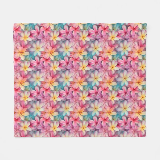 Couverture Polaire Plumeria tropicale colorée Frangipani (Devant (Horizontal))