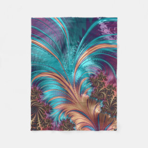 Couverture Polaire Plumes Abstraites vives Turquoise & Purple