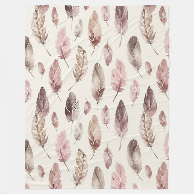 Couverture Polaire Plumes Brown roses Anniversaire (Devant)
