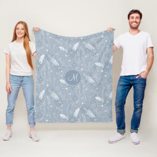 Couverture Polaire plumes de chou bleu poussiéreux fleurs cachemire m