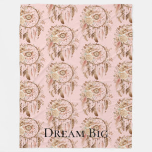Couverture Polaire Plumes de fleurs rose pâle Dream Catcher