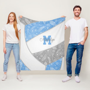 Couverture Polaire plumes de paisley floral lt bleu gris volleyball