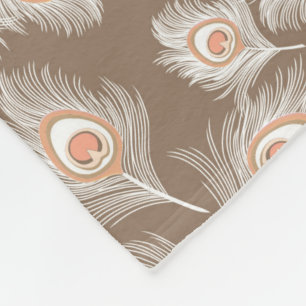 Couverture Polaire Plumes de paon blanches et de poches sur Taupe Tan