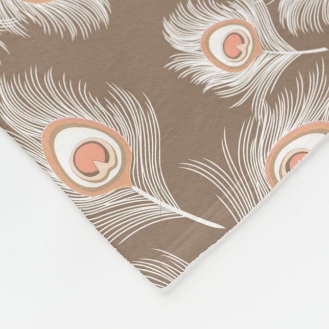 Couverture Polaire Plumes de paon blanches et de poches sur Taupe Tan (Coin)