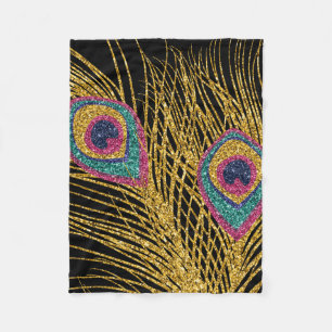 Couverture Polaire Plumes de paon d'or de parties scintillantes de