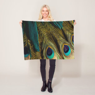 Couverture Polaire Plumes de paon élégantes abstraites bleu sarcelle
