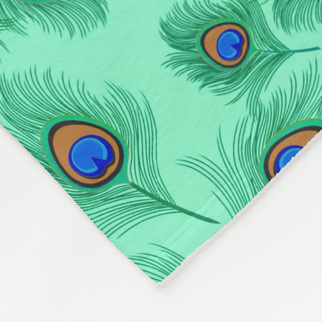 Couverture Polaire Plumes de paon turquoise sur Aqua clair (Coin)