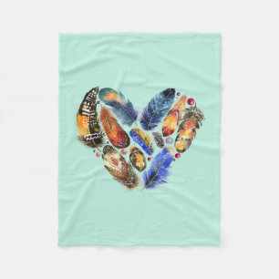 Couverture Polaire Plumes en forme de coeur Aquarelle Design