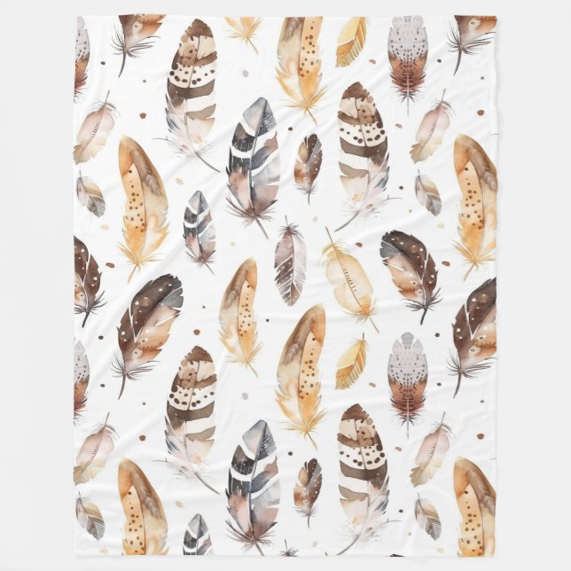 Couverture Polaire Plumes indigènes tribales à la crème Brown (Devant)