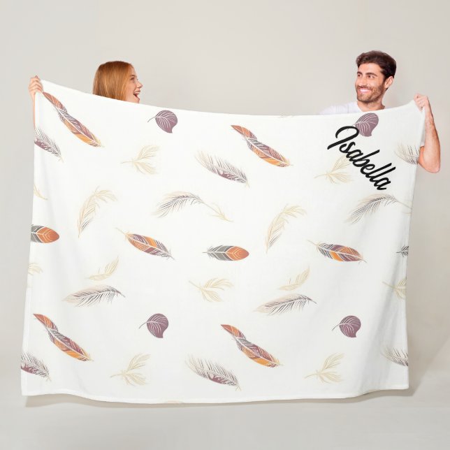 Couverture Polaire Plumes Tendance Collection Luxe Boho (En situation)