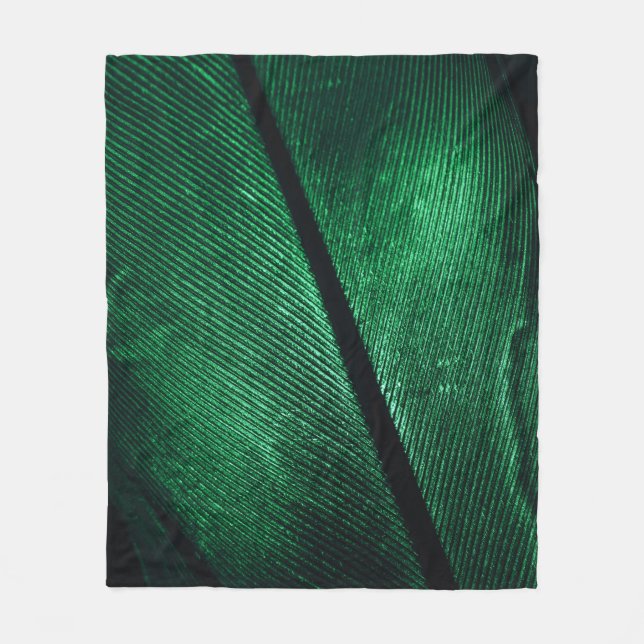 Couverture Polaire Plumes Vertes, Belle Texture Motif. (Devant)