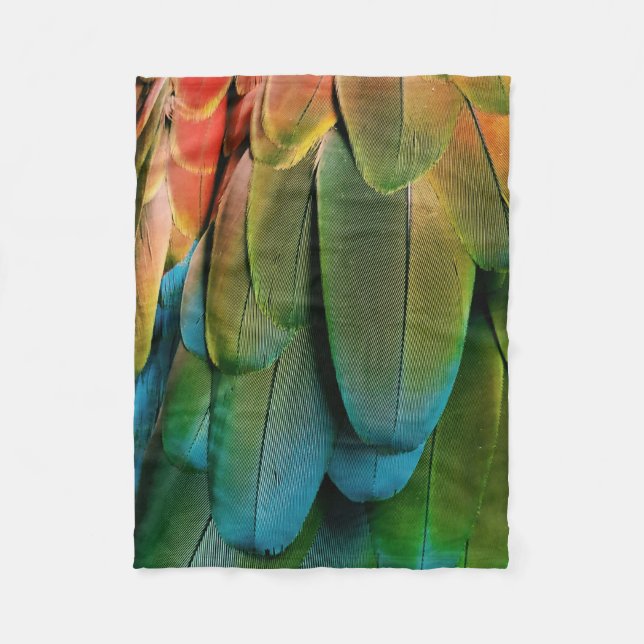 Couverture Polaire Plumes vertes et bleues (Devant)
