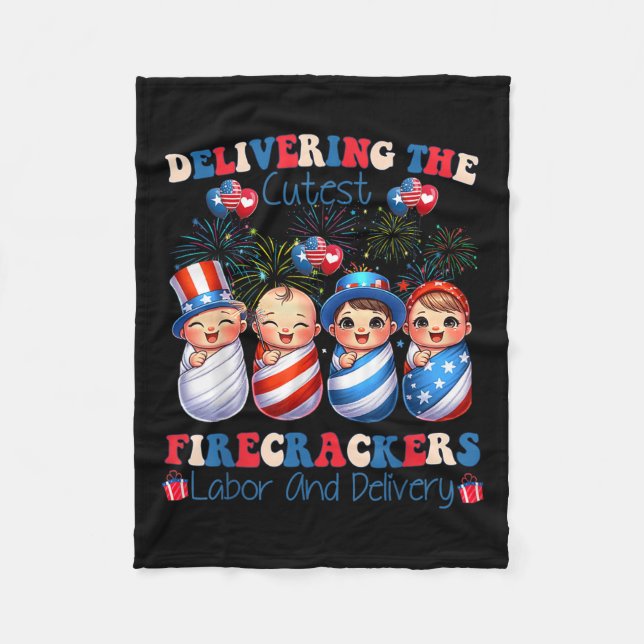 Couverture Polaire Plus Mignons Feux d'Artifice Accouchement 4 Juille (Devant)