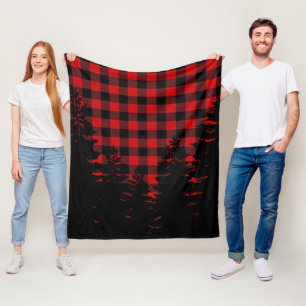 Couverture Polaire Pneumiers rouges noir de buffle plaid