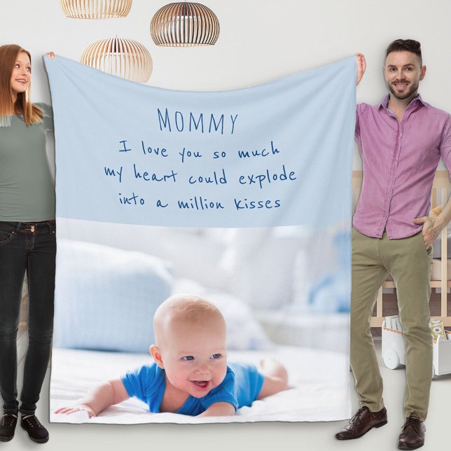 Couverture Polaire Poème mignon pour maman - Photo Bébé Bleu (Créateur téléchargé)