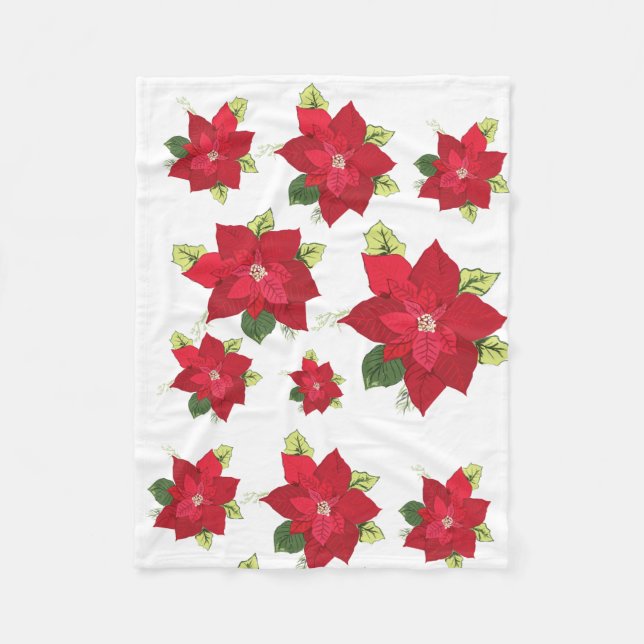 Couverture Polaire Poinsettia Blanche Fleur de Noël (Devant)