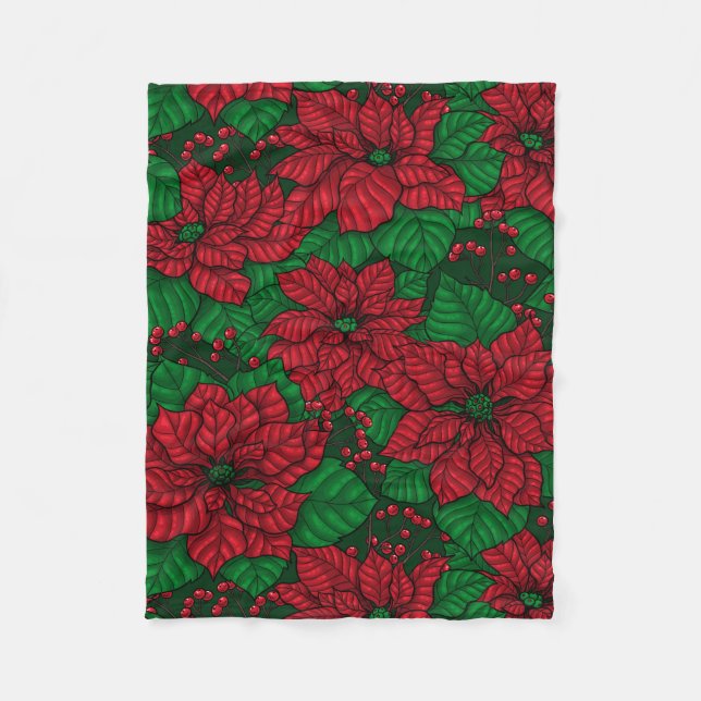Couverture Polaire Poinsettia, motif de Noël (Devant)