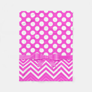 Couverture Polaire Point Polka Blanc Et Chevron Et Ruban Rose