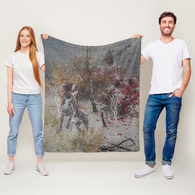 Couverture Polaire Pointeur À poils durs allemand avec bécasse en hiv (En situation)